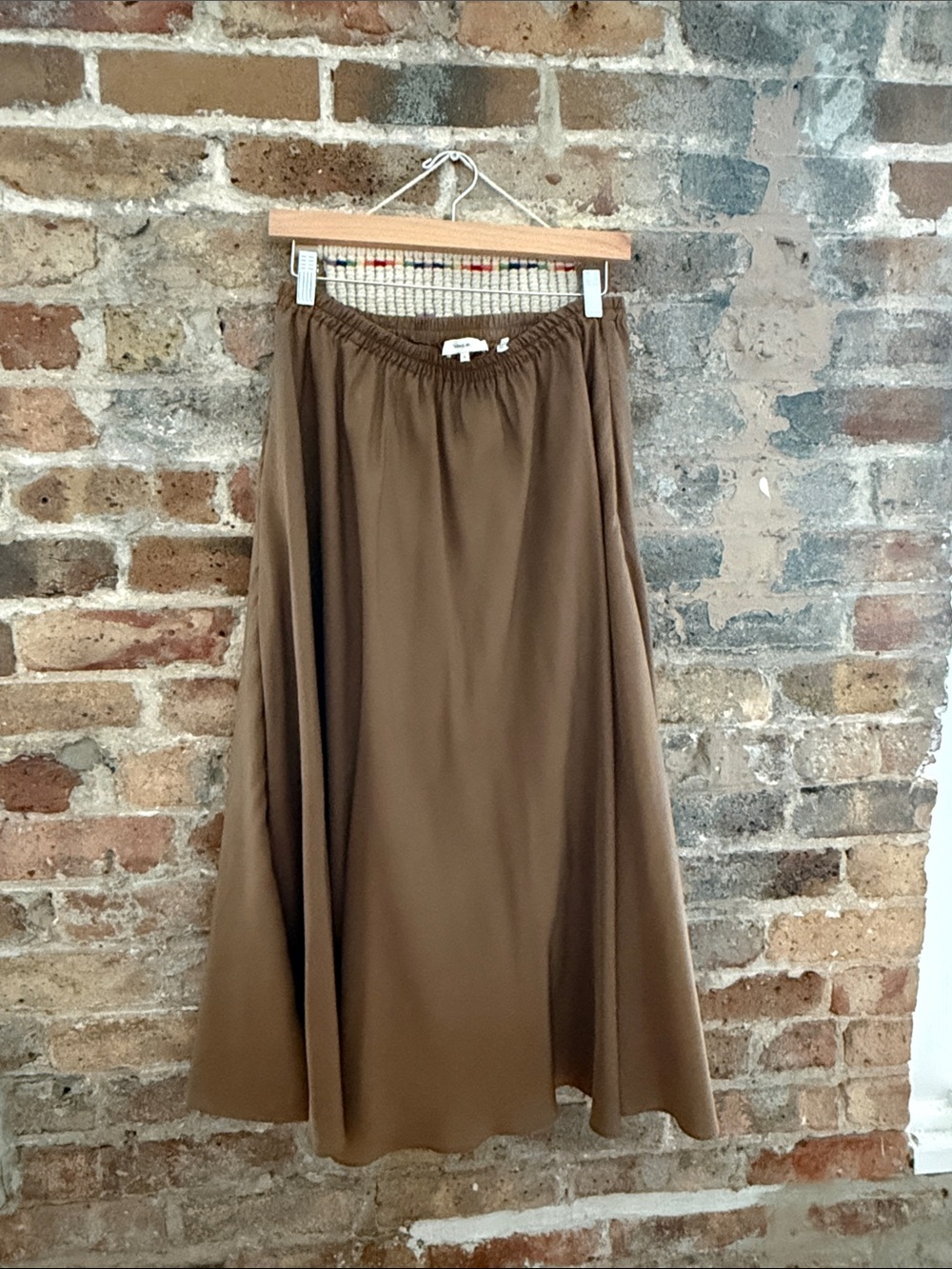 Vince Olive-Brown Midi A-Line Skirt